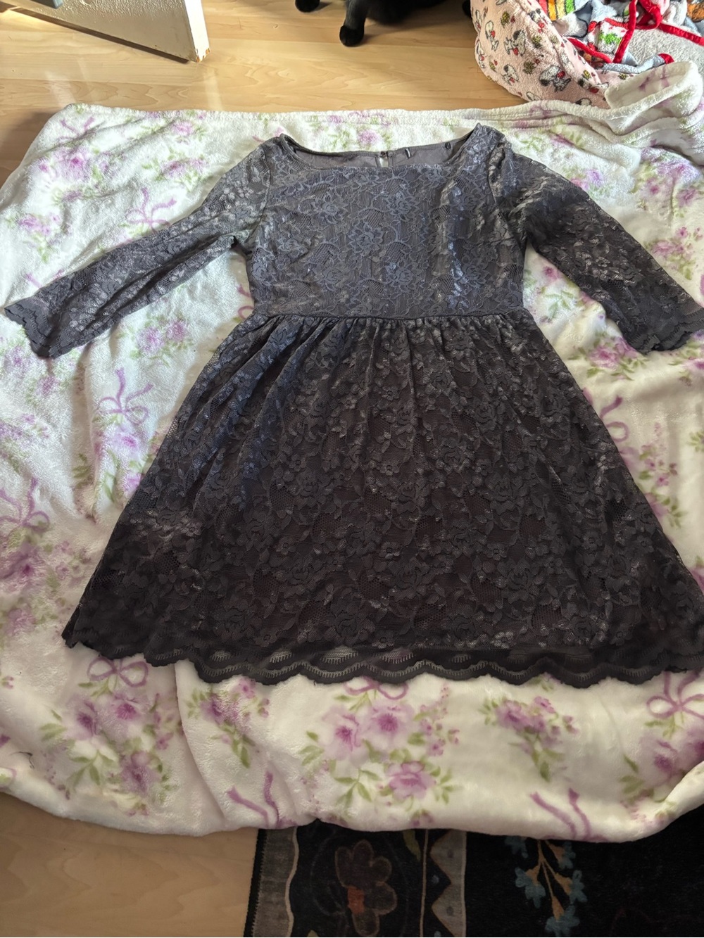 Forever 21 Girls Lace Fit-and-Flare Dress in Charcoal